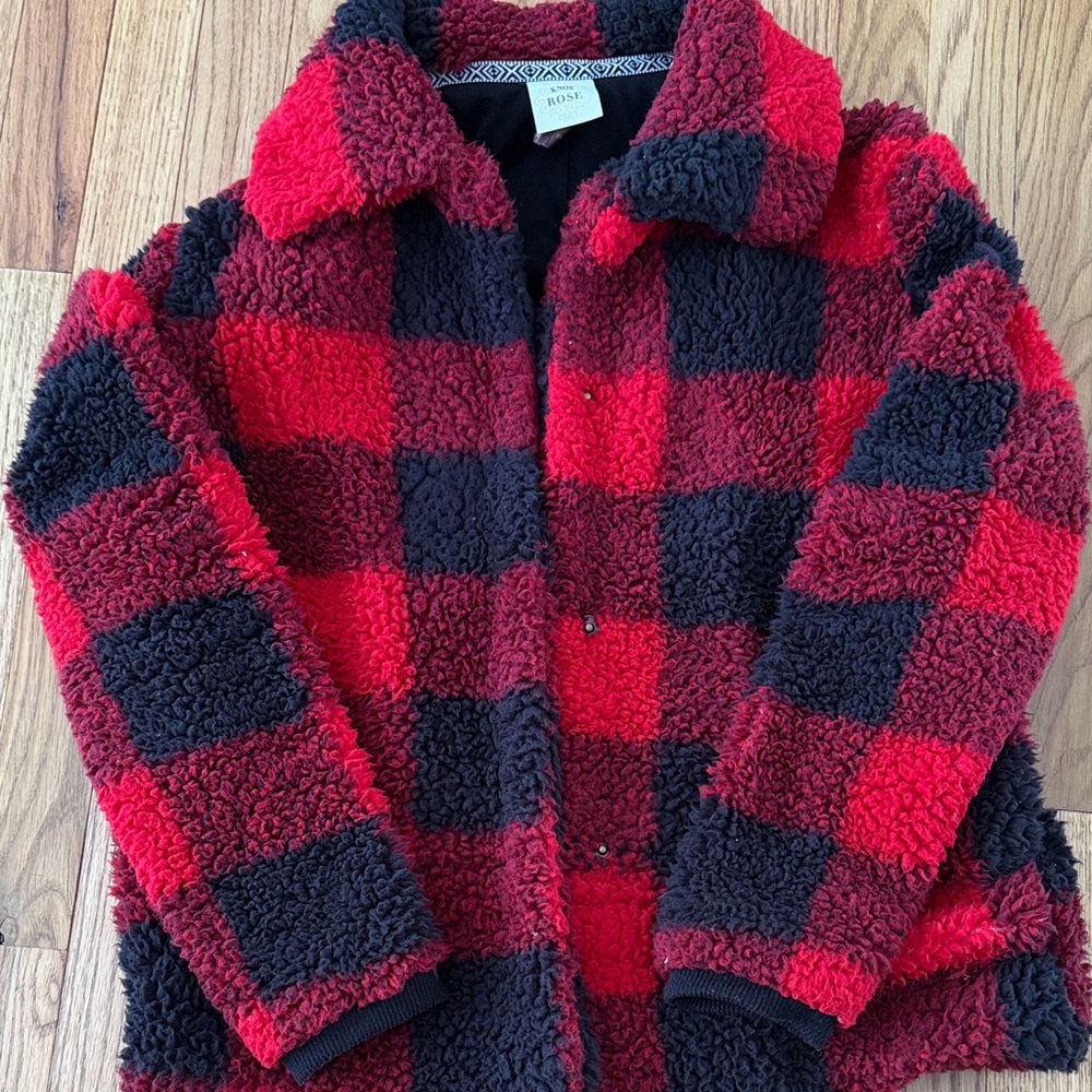 Red and Black Checkered Sherpa Jacket